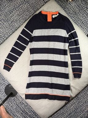 Eliza J Navy Sweater with Bright Orange Trim